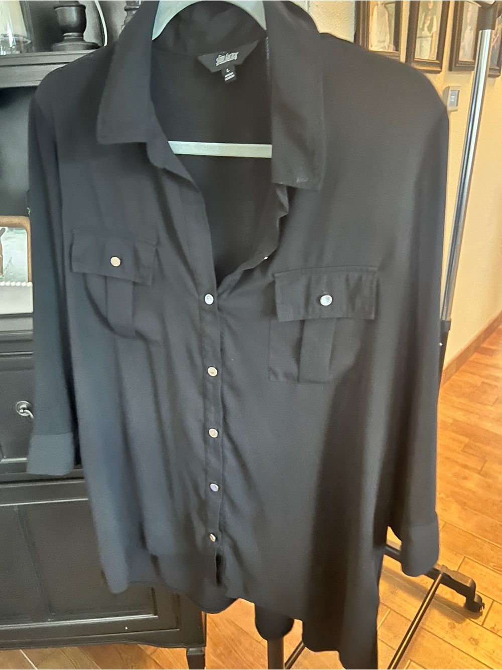 Investments Black Button-Front Women's Blouse